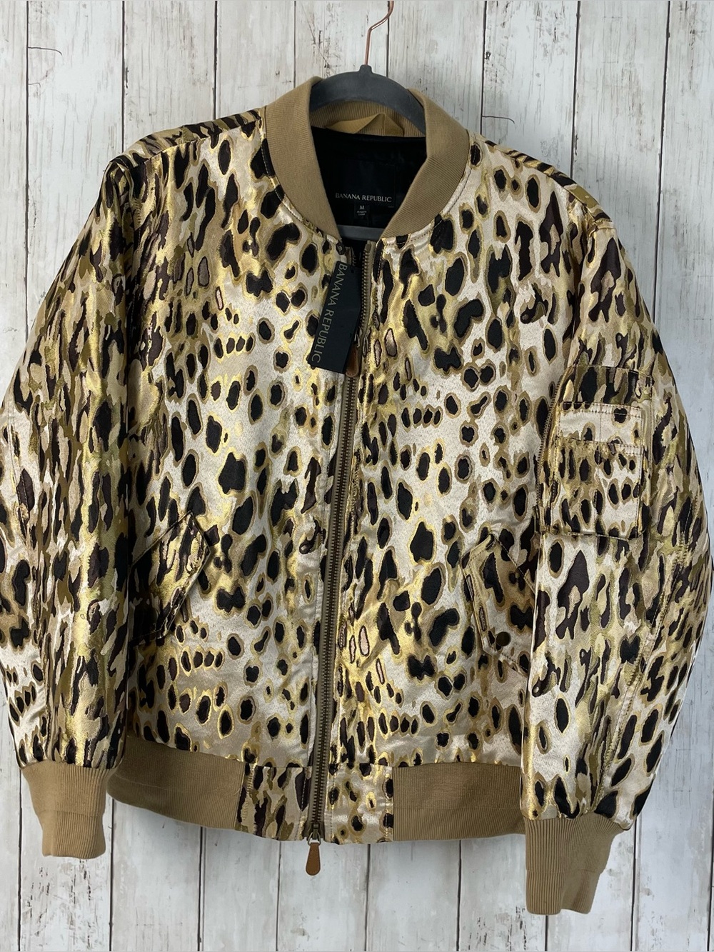 Banana Republic Leopard Black Gold Bomber Jacket Size M - Brand New